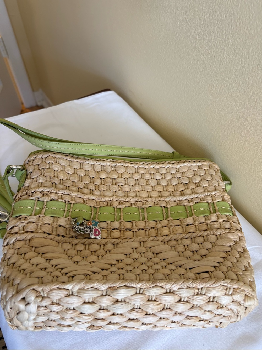 Brighton Straw Shoulder Bag with Lime Green Leather Trim - Picture 6 of 6